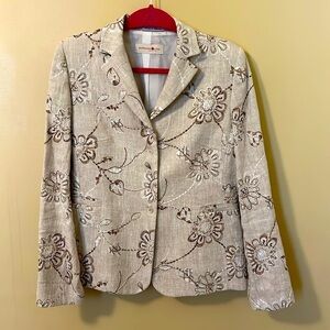 Bernard Zins Paris Size 10 Women’s Tan Floral Linen Blend Lorenzo Jacket